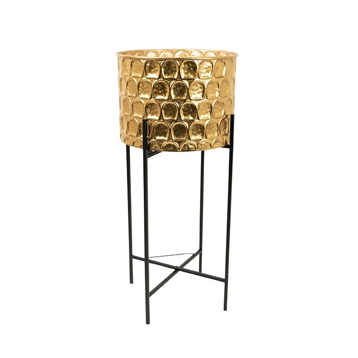 BLACK GOLD METAL PLANTER ON STAND