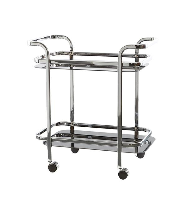 CHROME BARCART WITH BLACK GLASS