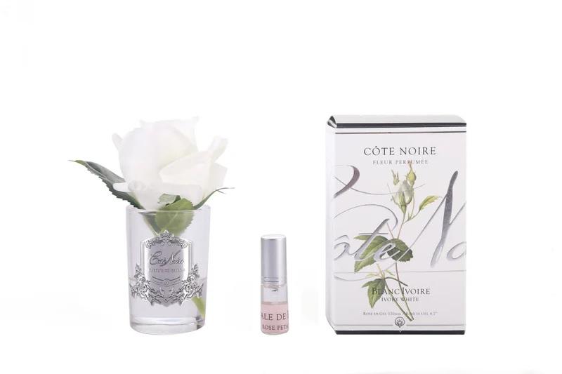 IVORY ROSE BUD CLEAR GLASS - SILVER