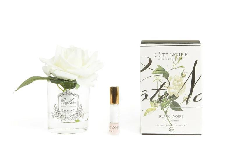 IVORY WHITE ROSE BUD CLEAR GLASS - SILVE