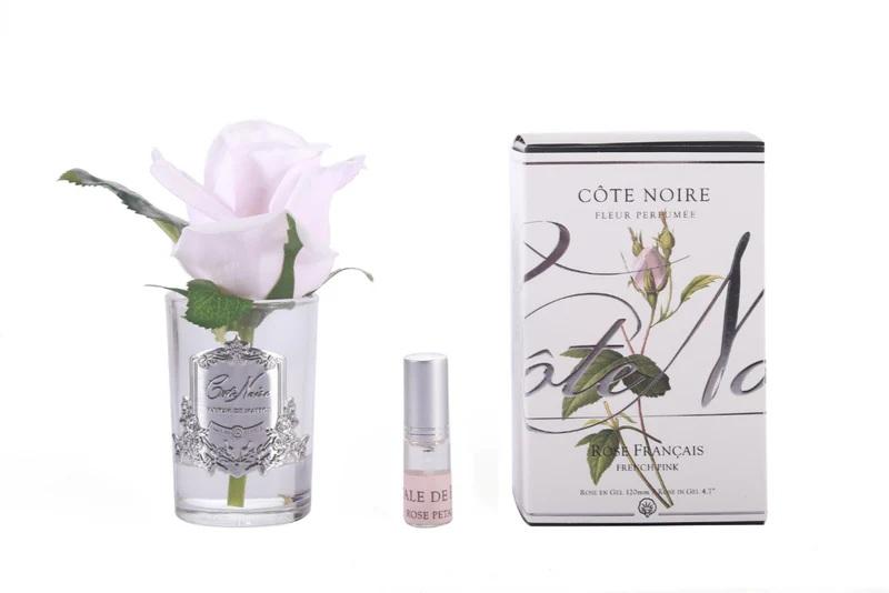 FRENCH PINK ROSE BUD CLEAR GLASS - SILVE