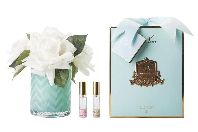 WHITE  ROSES- JADE HERRINGBONE GLASS