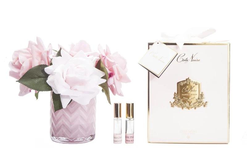 MIXED PINK ROSES- PINK HERRINGBONE GLASS