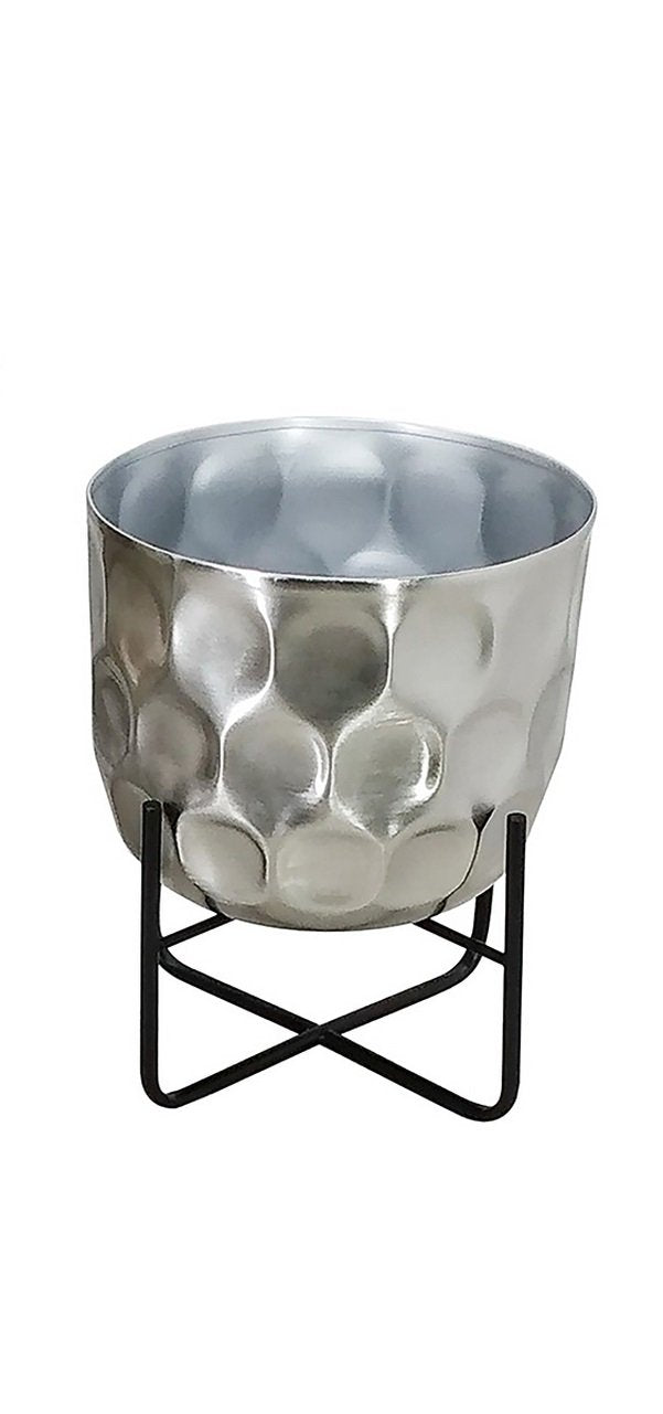 SML SILVER METAL HAMMERED PLANTER