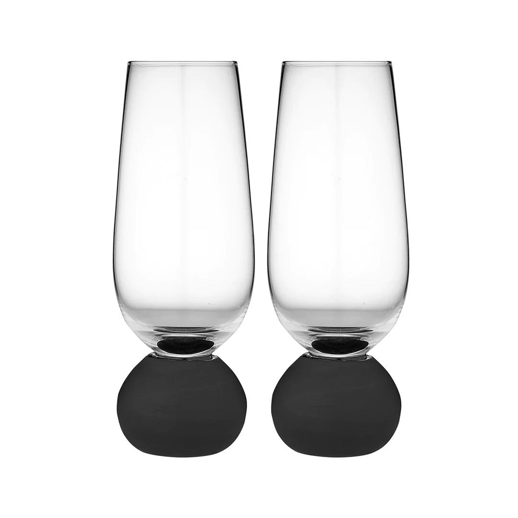 ASTRID MATTE BLACK S/2 CHAMPAGNE GLASS